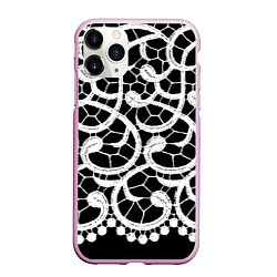 Чехол iPhone 11 Pro матовый Черно-белое кружево, цвет: 3D-розовый