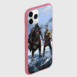 Чехол iPhone 11 Pro матовый Кратос и Атрей Рагнарек, цвет: 3D-малиновый — фото 2