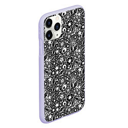 Чехол iPhone 11 Pro матовый Кружевной черно белый узор, цвет: 3D-светло-сиреневый — фото 2