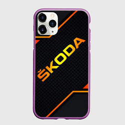 Чехол iPhone 11 Pro матовый Skoda Gold Шкода, цвет: 3D-фиолетовый