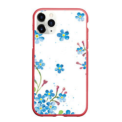 Чехол iPhone 11 Pro матовый Букет голубых цветов, цвет: 3D-красный