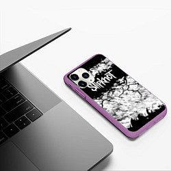 Чехол iPhone 11 Pro матовый Надпись Слипкнот Рок Группа ЧБ Slipknot, цвет: 3D-фиолетовый — фото 2