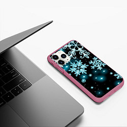 Чехол iPhone 11 Pro матовый Космические снежинки, цвет: 3D-малиновый — фото 2