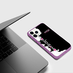 Чехол iPhone 11 Pro матовый ИГРА В КАЛЬМАРА ЛОГО,БРЫЗГИ КРАСОК ЧБ, цвет: 3D-фиолетовый — фото 2