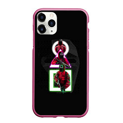 Чехол iPhone 11 Pro матовый ИГРА В КАЛЬМАРА ПЕРСОНАЖИ В МАСКАХ, цвет: 3D-малиновый