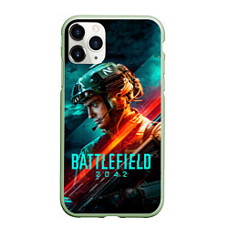 Чехол iPhone 11 Pro матовый Battlefield 2042 game art, цвет: 3D-салатовый