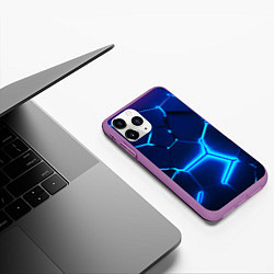 Чехол iPhone 11 Pro матовый 3D ПЛИТЫ NEON STEEL НЕОНОВЫЕ ПЛИТЫ, цвет: 3D-фиолетовый — фото 2