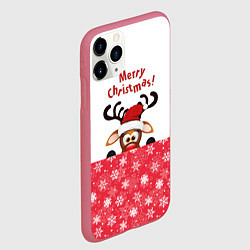 Чехол iPhone 11 Pro матовый Оленёнок Merry Christmas, цвет: 3D-малиновый — фото 2