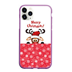 Чехол iPhone 11 Pro матовый Оленёнок Merry Christmas, цвет: 3D-фиолетовый