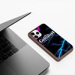 Чехол iPhone 11 Pro матовый GENSHIN IMPACT NEON FLASH НЕОНОВЫЕ РАЗРЯДЫ МОЛНИЙ, цвет: 3D-коричневый — фото 2