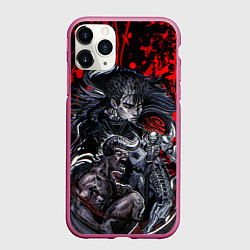 Чехол iPhone 11 Pro матовый Берсерк силуэт Гатца и злодеи Кентаро Миура, цвет: 3D-малиновый