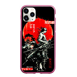 Чехол iPhone 11 Pro матовый Ван пис зоро самурай на черном фоне, цвет: 3D-малиновый