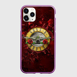 Чехол iPhone 11 Pro матовый Лого GNR в розах, цвет: 3D-фиолетовый