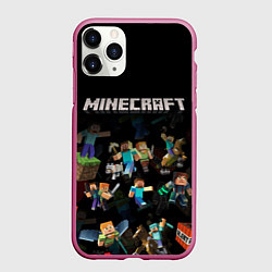Чехол iPhone 11 Pro матовый МАЙНКРАФТ ПАТТЕРН ПЕРСОНАЖИ ИГРЫ, цвет: 3D-малиновый