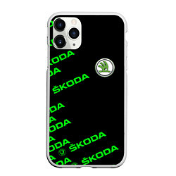 Чехол iPhone 11 Pro матовый SKODA LINE LOGO STYLE GREEN, цвет: 3D-белый