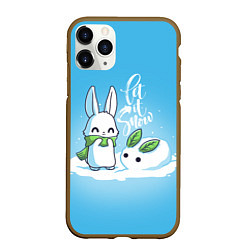 Чехол iPhone 11 Pro матовый Let it snow Зайчик и снежок, цвет: 3D-коричневый