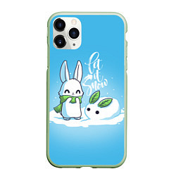 Чехол iPhone 11 Pro матовый Let it snow Зайчик и снежок, цвет: 3D-салатовый