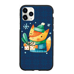 Чехол iPhone 11 Pro матовый Лис-подарок в узорах, цвет: 3D-черный