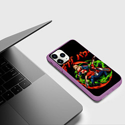 Чехол iPhone 11 Pro матовый Дэнджи и пауэр сражаются человек бензопила аниме, цвет: 3D-фиолетовый — фото 2