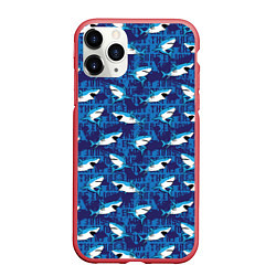 Чехол iPhone 11 Pro матовый Акулы SURF, цвет: 3D-красный