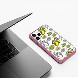 Чехол iPhone 11 Pro матовый Лимонный паттерн, цвет: 3D-малиновый — фото 2