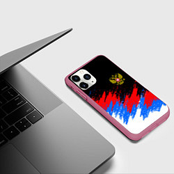 Чехол iPhone 11 Pro матовый РОССИЯ, БРЫЗГИ КРАСОК, ТРИКОЛОР, цвет: 3D-малиновый — фото 2