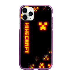 Чехол iPhone 11 Pro матовый MINECRAFT ОГНЕННЫЙ КРИПЕР, цвет: 3D-фиолетовый