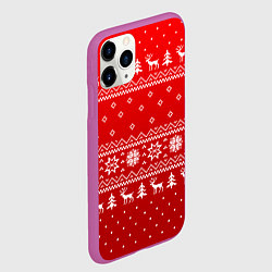 Чехол iPhone 11 Pro матовый Красный узор с оленями, цвет: 3D-фиолетовый — фото 2