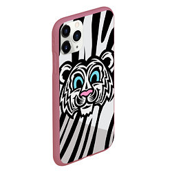 Чехол iPhone 11 Pro матовый Забавный Белый тигр, цвет: 3D-малиновый — фото 2
