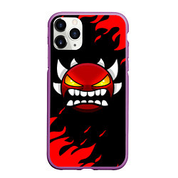 Чехол iPhone 11 Pro матовый Geometry Dash: Demon Red Fire, цвет: 3D-фиолетовый