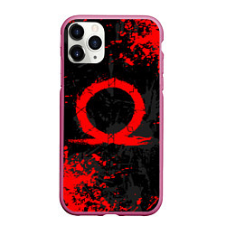 Чехол iPhone 11 Pro матовый GOD OF WAR LOGO RED, БРЫЗГИ КРАСОК, цвет: 3D-малиновый