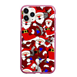 Чехол iPhone 11 Pro матовый Толпа Дедов Морозов, цвет: 3D-малиновый