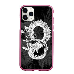 Чехол iPhone 11 Pro матовый Белый Дракон Гранж White Dragon, цвет: 3D-малиновый