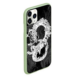 Чехол iPhone 11 Pro матовый Белый Дракон Гранж White Dragon, цвет: 3D-салатовый — фото 2