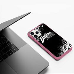 Чехол iPhone 11 Pro матовый JOJOS BIZARRE ADVENTURE БРЫЗГИ КРАСОК СИМВОЛЫ, цвет: 3D-малиновый — фото 2