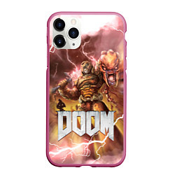 Чехол iPhone 11 Pro матовый Брутальный DoomGay Hell rock, цвет: 3D-малиновый