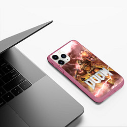 Чехол iPhone 11 Pro матовый Брутальный DoomGay Hell rock, цвет: 3D-малиновый — фото 2