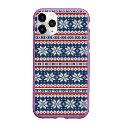 Чехол iPhone 11 Pro матовый Knitted Christmas Pattern, цвет: 3D-фиолетовый