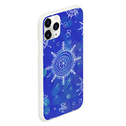 Чехол iPhone 11 Pro матовый Белые простые снежинки на синем фоне, цвет: 3D-белый — фото 2
