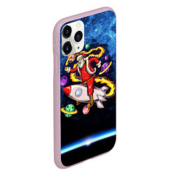 Чехол iPhone 11 Pro матовый Санта хипстер в очках на ракете в космосе с планет, цвет: 3D-розовый — фото 2