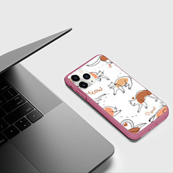 Чехол iPhone 11 Pro матовый Рисунки кошек, цвет: 3D-малиновый — фото 2