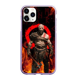 Чехол iPhone 11 Pro матовый GOD OF WAR РАГНАРЁК, КРАТОС В ОГНЕ, цвет: 3D-светло-сиреневый