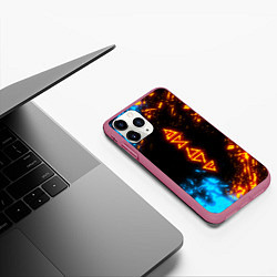 Чехол iPhone 11 Pro матовый СИМВОЛЫ ВЕДЬМАКА ОГОНЬ И ВОДА, цвет: 3D-малиновый — фото 2