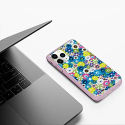 Чехол iPhone 11 Pro матовый Takashi Murakami Улыбающиеся цветы, цвет: 3D-розовый — фото 2