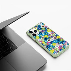 Чехол iPhone 11 Pro матовый Takashi Murakami Улыбающиеся цветы, цвет: 3D-салатовый — фото 2