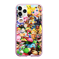 Чехол iPhone 11 Pro матовый SUPER SMASH BROS ГЕРОИ ИГРЫ, цвет: 3D-розовый