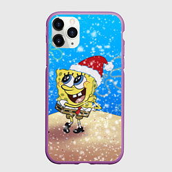 Чехол iPhone 11 Pro матовый НОВОГОДНИЙ ГУБКА БОБ КВАДРАТНЫЕ ШТАНЫ, цвет: 3D-фиолетовый