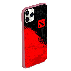 Чехол iPhone 11 Pro матовый DOTA 2 RED LOGO, БРЫЗГИ КРАСОК, цвет: 3D-малиновый — фото 2