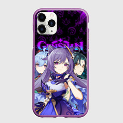 Чехол iPhone 11 Pro матовый GENSHIN IMPACT ГЕРОИНИ В НЕОНОВОМ ОГНЕ NEON FIRE, цвет: 3D-фиолетовый