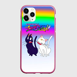 Чехол iPhone 11 Pro матовый Луна и Артемис под радугой, цвет: 3D-малиновый